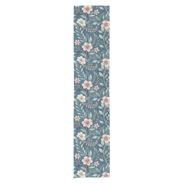 Elegant Floral Pattern with Pink & Cream Blossoms Short Table Runner (Front)