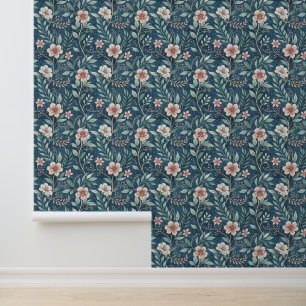 Elegant Floral Pattern with Pink & Cream Blossoms Wallpaper