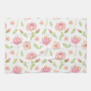 Elegant Floral Pattern with Pink Peonies and Lilie Kitchen Towel