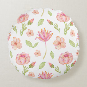 Elegant Floral Pattern with Pink Peonies and Lilie Round Pillow