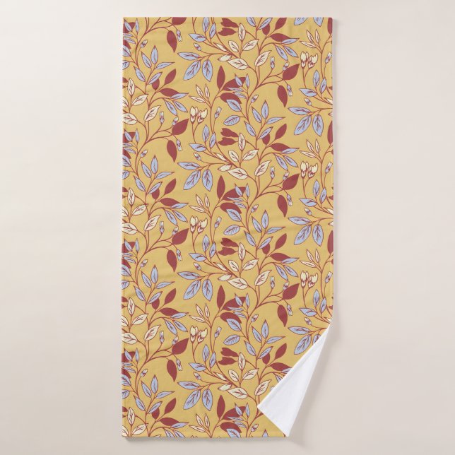 Elegant Floral Pattern with Red and Blue Leaves (Serviette de bain)