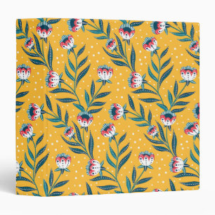 Elegant Floral Pattern with Red and Blue Leaves 3 Binder