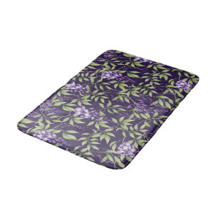 Elegant Floral Pattern with Red and Blue Leaves Ba Bath Mat