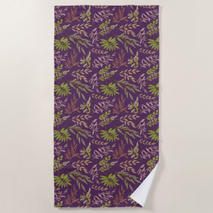 Elegant Floral Pattern with Red and Blue Leaves Be Beach Towel
