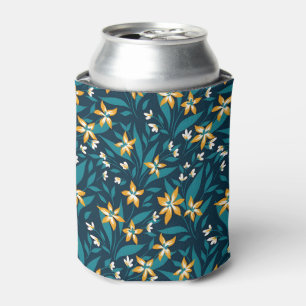 Elegant Floral Pattern with Red and Blue Leaves Ca Can Cooler
