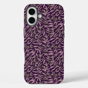 Elegant Floral Pattern with Red and Blue Leaves Ca iPhone 16 Plus Case