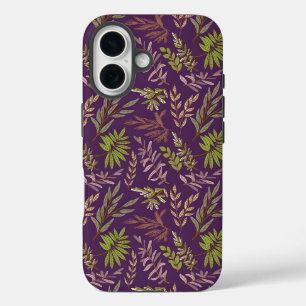 Elegant Floral Pattern with Red and Blue Leaves Ca iPhone 16 Case