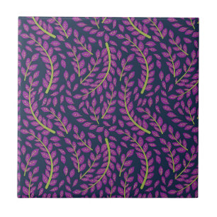 Elegant Floral Pattern with Red and Blue Leaves Ce Tile