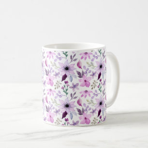 Elegant Floral Pattern with Red and Blue Leaves Co Coffee Mug