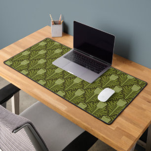 Elegant Floral Pattern with Red and Blue Leaves De Desk Mat