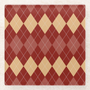 Elegant Floral Pattern with Red and Blue Leaves Gl Glass Coaster