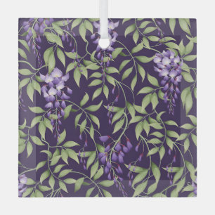 Elegant Floral Pattern with Red and Blue Leaves Gl Glass Ornament