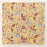 Elegant Floral Pattern with Red and Blue Leaves Glass Coaster<br><div class="desc">Floral pattern with red and blue leaves on a beige background. The intertwining branches create an elegant,  vintage feel.</div>