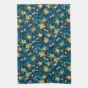Elegant Floral Pattern with Red and Blue Leaves Ki Kitchen Towel