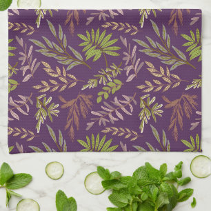 Elegant Floral Pattern with Red and Blue Leaves Ki Kitchen Towel