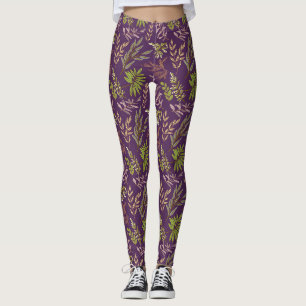 Elegant Floral Pattern with Red and Blue Leaves Le Leggings
