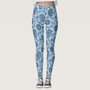 Elegant Floral Pattern with Red and Blue Leaves Le Leggings