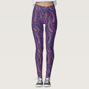 Elegant Floral Pattern with Red and Blue Leaves Le Leggings