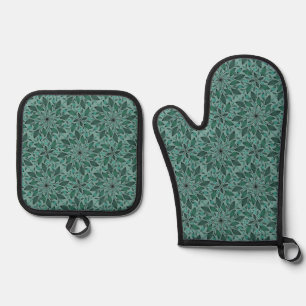 Elegant Floral Pattern with Red and Blue Leaves Ov Oven Mitt & Pot Holder Set