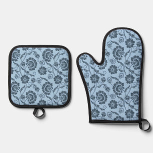 Elegant Floral Pattern with Red and Blue Leaves Ov Oven Mitt & Pot Holder Set