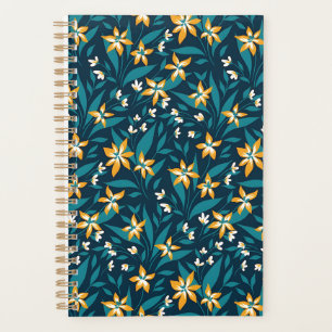 Elegant Floral Pattern with Red and Blue Leaves Pl Planner
