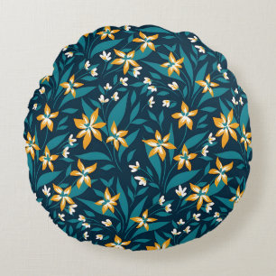 Elegant Floral Pattern with Red and Blue Leaves Ro Round Pillow