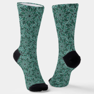 Elegant Floral Pattern with Red and Blue Leaves So Socks