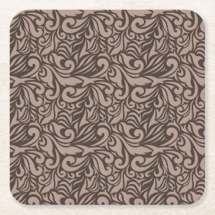 Elegant Floral Pattern with Red and Blue Leaves Sq Square Paper Coaster