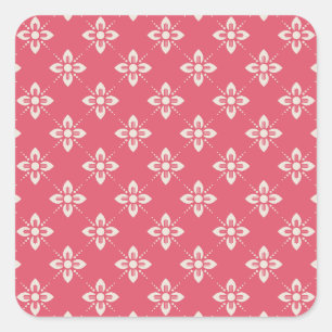 Elegant Floral Pattern with Red and Blue Leaves Sq Square Sticker