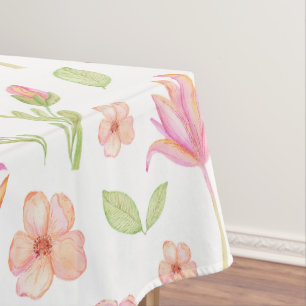 Elegant Floral Pattern with Red and Blue Leaves Ta Tablecloth