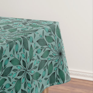 Elegant Floral Pattern with Red and Blue Leaves Ta Tablecloth