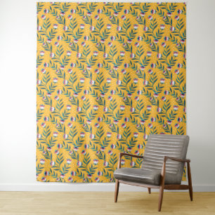 Elegant Floral Pattern with Red and Blue Leaves Ta Tapestry