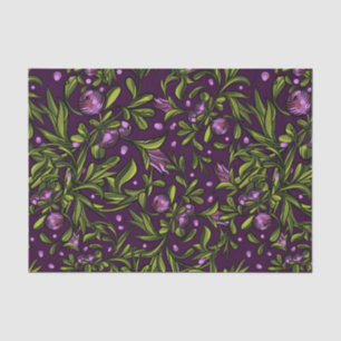 Elegant Floral Pattern with Red and Blue Leaves Ti Tissue Paper
