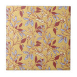 Elegant Floral Pattern with Red and Blue Leaves Tile<br><div class="desc">Floral pattern with red and blue leaves on a beige background. The intertwining branches create an elegant,  vintage feel.</div>