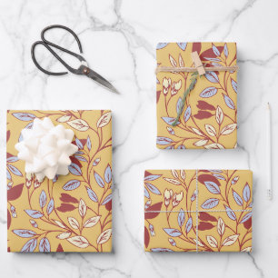 Elegant Floral Pattern with Red and Blue Leaves Wrapping Paper Sheet