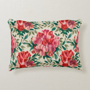 Elegant Floral Pattern with Red and Pink Flowers Accent Pillow