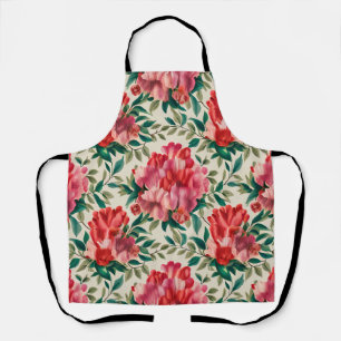Elegant Floral Pattern with Red and Pink Flowers  Apron