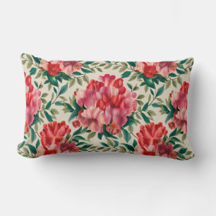 Elegant Floral Pattern with Red and Pink Flowers  Lumbar Pillow