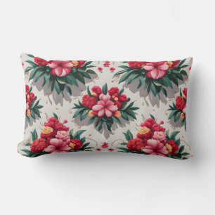 Elegant Floral Pattern with Red and Pink Flowers  Lumbar Pillow
