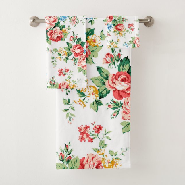 Elegant Floral Pattern with Rose Design Element Bath Towel Set (Insitu)