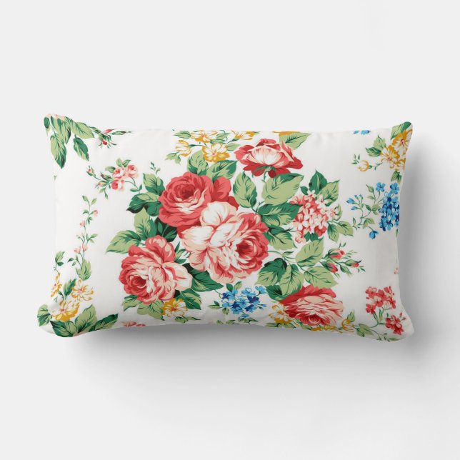Elegant Floral Pattern with Rose Design Element Lumbar Pillow (Front)