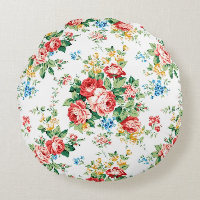 Elegant Floral Pattern with Rose Design Element Round Pillow (Front)