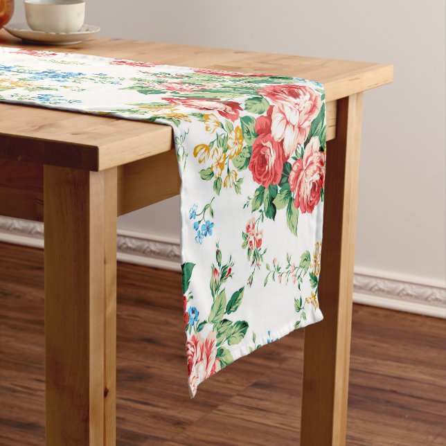 Elegant Floral Pattern with Rose Design Element Short Table Runner (In Situ)