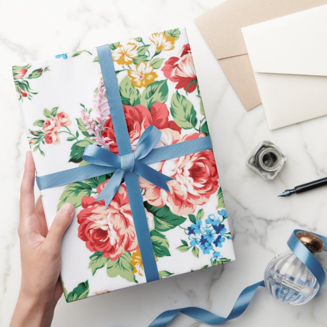 Elegant Floral Pattern with Rose Design Element Wrapping Paper (Gifting)