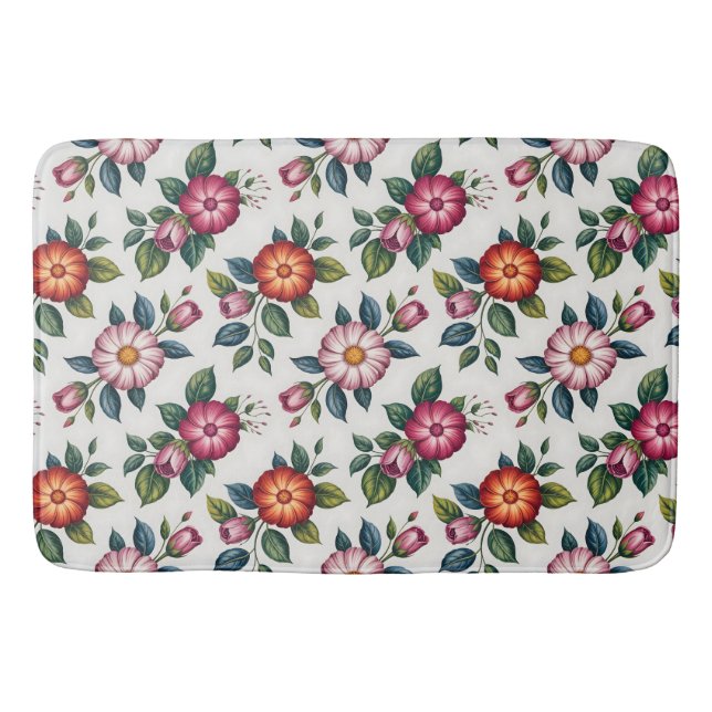 Elegant Floral Pattern with Roses and Daisies Bath Mat (Front)