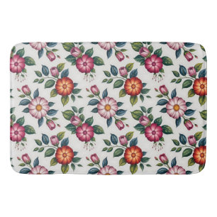 Elegant Floral Pattern with Roses and Daisies Bath Mat