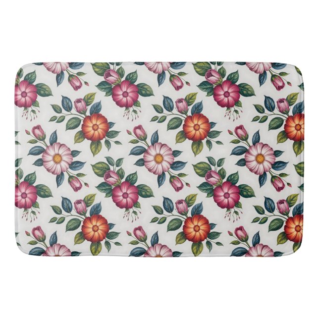 Elegant Floral Pattern with Roses and Daisies Bath Mat (Front)