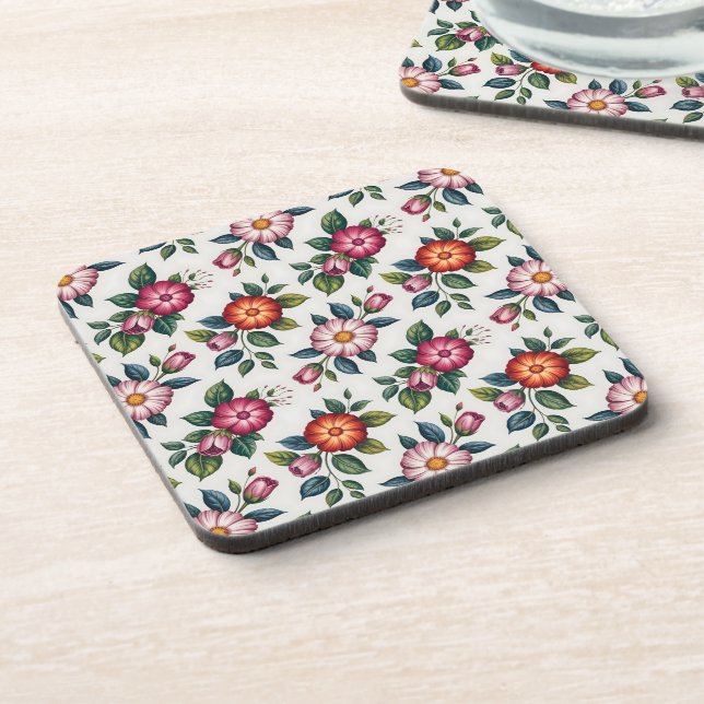 Elegant Floral Pattern with Roses and Daisies Coaster (Left Side)