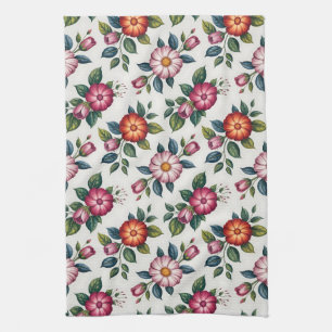Elegant Floral Pattern with Roses and Daisies Kitchen Towel