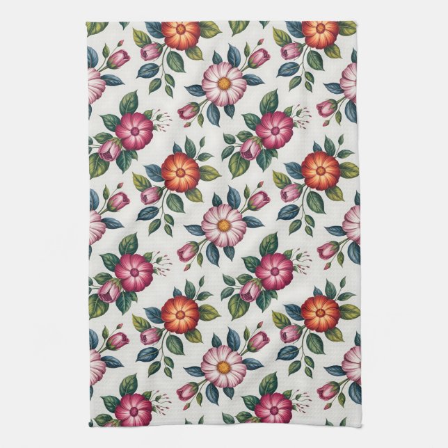 Elegant Floral Pattern with Roses and Daisies Kitchen Towel (Vertical)